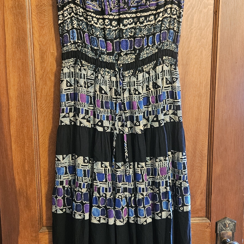 Carole Little Black and Blue Strapless Dress